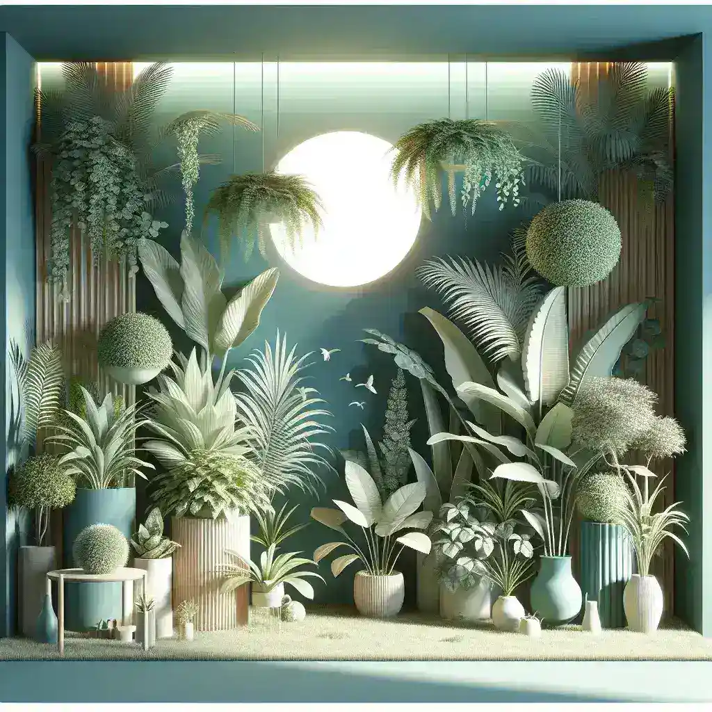 Collection of low-light houseplants including pothos, snake plant, and peace lily in modern indoor setting